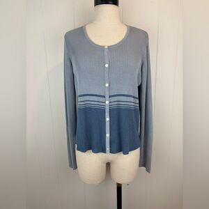 100% Silk Elegant Blue Button Down Crew Neck Cardigan